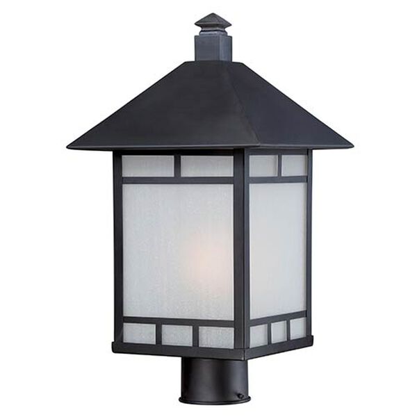 Drexel Stone Black One-Light Outdoor Post Lantern with Frosted Seed Glass, image 1