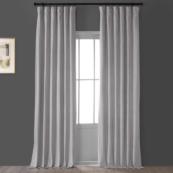 Cloud Grey Plush Velvet Curtain Single Panel, image 1