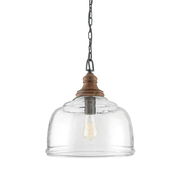 Grey Wash and Iron Silk One-Light Pendant with Clear Organic Rippled Glass, image 1