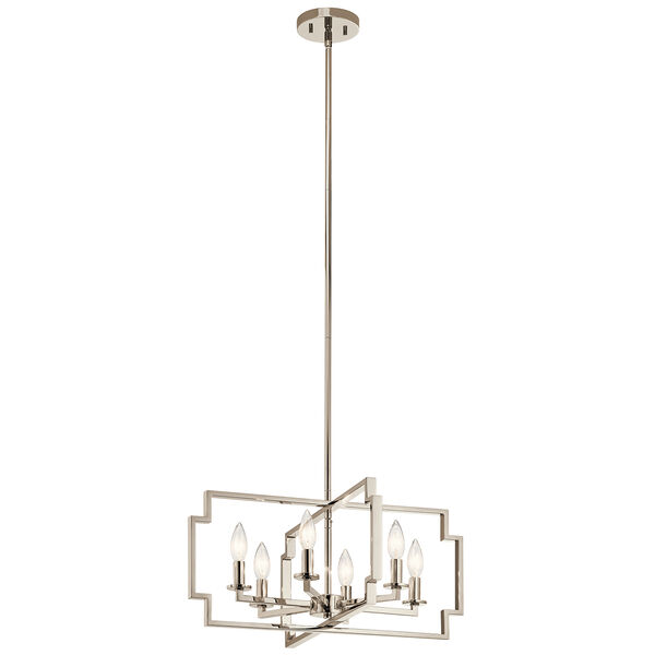 Downtown Deco Polished Nickel 22-Inch Six-Light Chandelier and Semi-Flush Mount, image 1