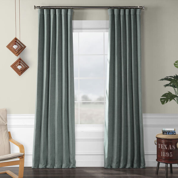 Faux Linen Blackout Green 50 x 108 In. Curtain Single Panel, image 1
