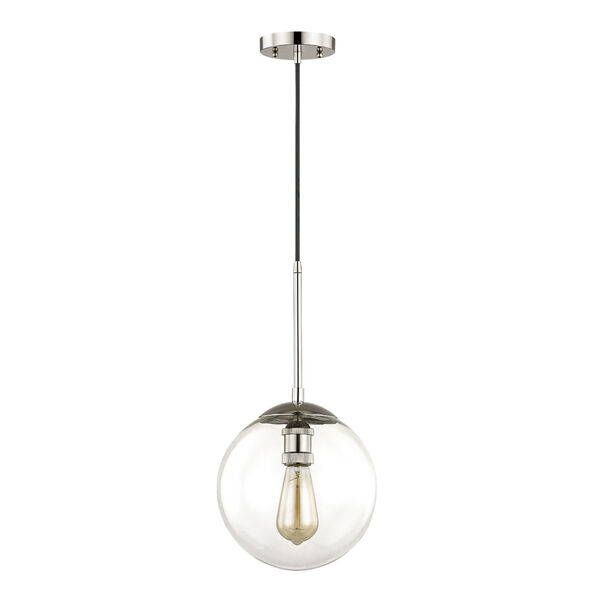 Nicollet Polished Nickel 10-Inch One-Light Mini Pendant with Clear Glass Globe, image 3