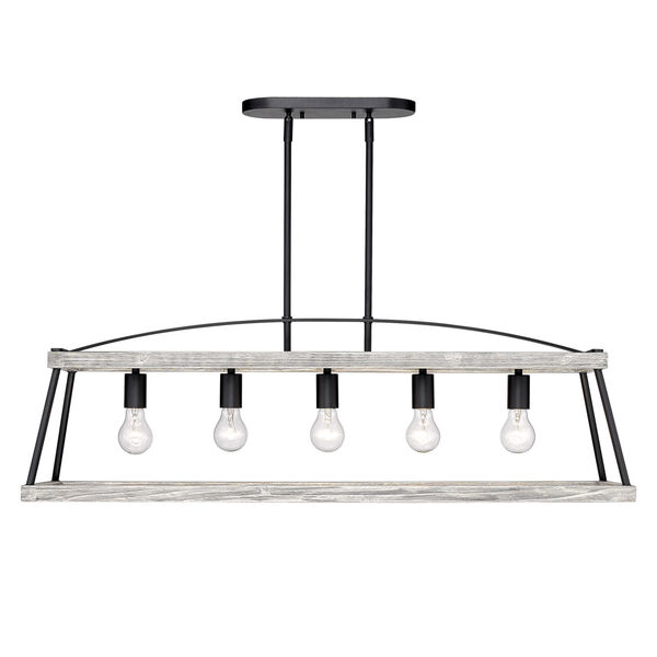 Teagan Natural Black 40-Inch Five-Light Linear Pendant with Gray Harbor Wood Accents, image 2