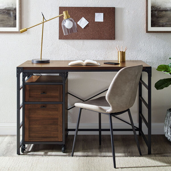 Angle Dark Walnut Desk with Filing Cabinet, image 4