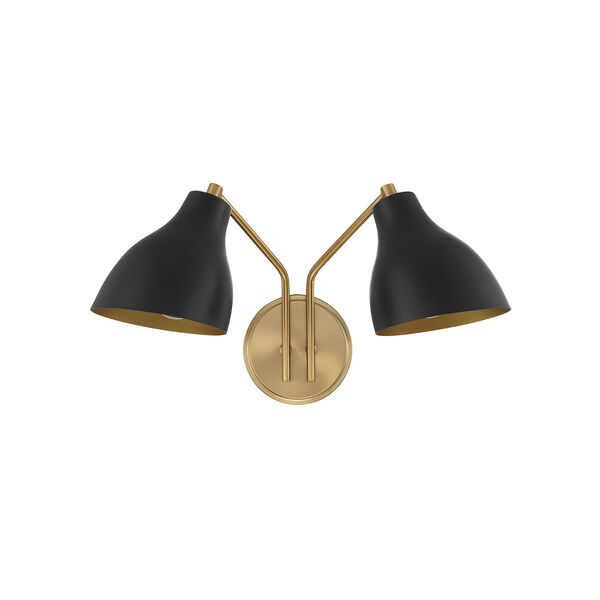 Chelsea Matte Black with Natural Brass 10-Inch Two-light Wall Sconce, image 2