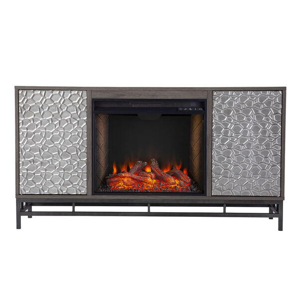Hollesborne Gray and gunmetal gray Alexa Smart Fireplace with Media Storage, image 2