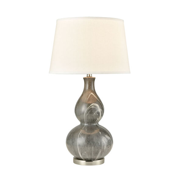 Laguria Printed Gray Marble and Polished Nickel 16-Inch Table Lamp, image 1