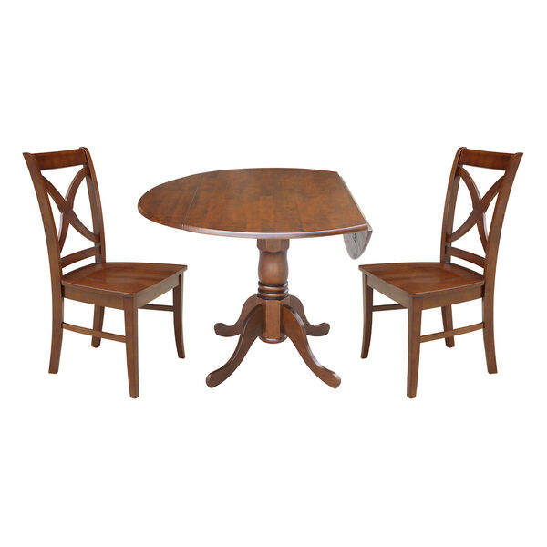 Espresso 42-Inch Dual Drop Leaf Table with Two Cross Back Dining Chair, Three-Piece, image 3