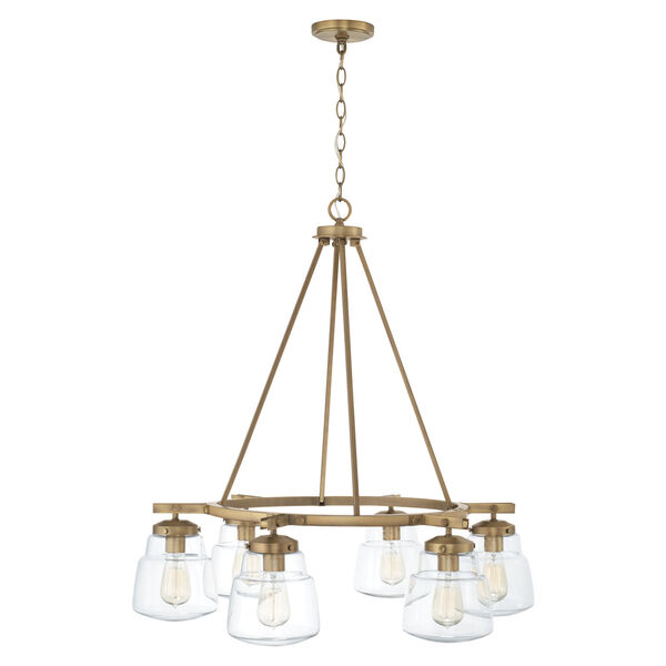 Dillon Aged Brass Six-Light Chandelier with Clear Glass, image 3