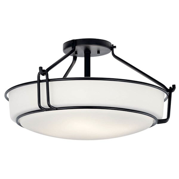 Alkire Black Four-Light Semi-Flush Mount with Satin Etched White Glass, image 1