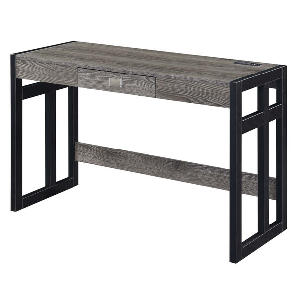 Monterey Weathered Gray and Black Desk with Charging Station, image 1