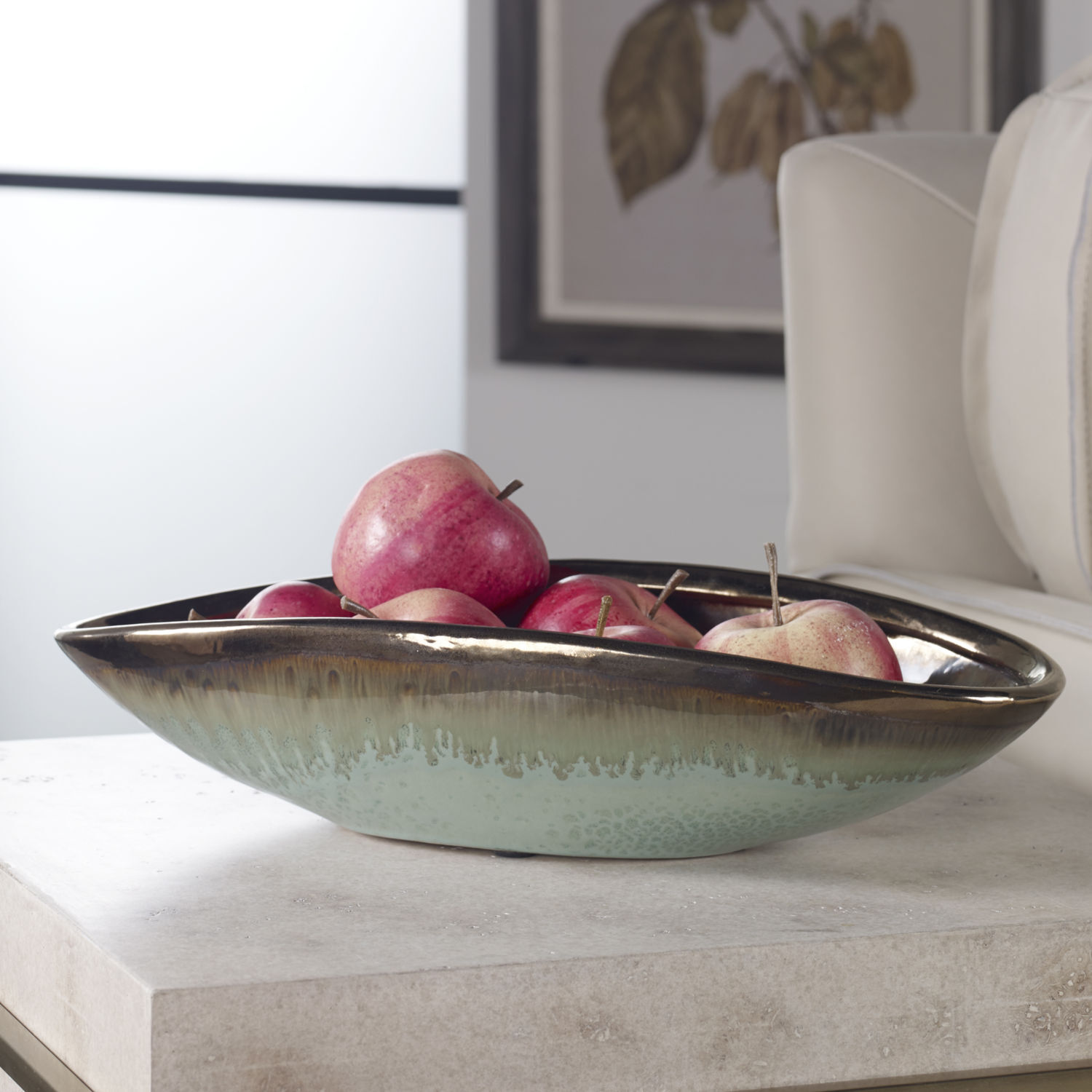 Table Deco Bowl-Fruit Bowl Shiny Sparkly Brown 38cm x 6cm Glass Bowl 