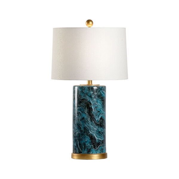 Malachite and Gold One-Light Cylinder Table Lamp, image 1