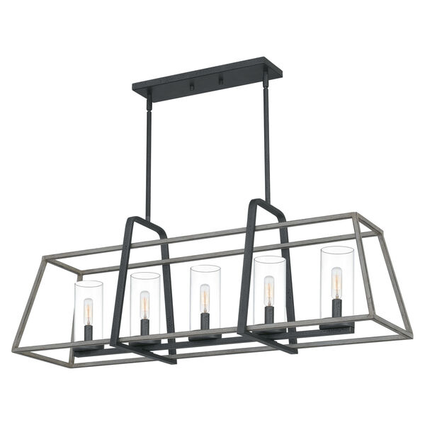 Linear Distressed Iron Five-Light Chandelier, image 5