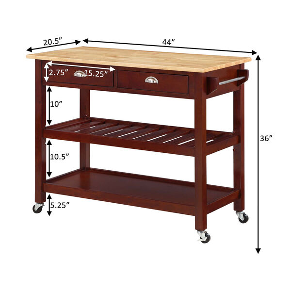 American Heritage Butcher Block Mahogany Three-Tier Butcher Block Kitchen Cart with Drawers, image 7