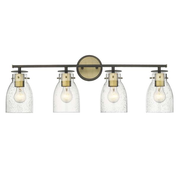 Shelby Oil Rubbed Bronze and Antique Brass Four-Light Bath Vanity with Clear Seedy Glass, image 1