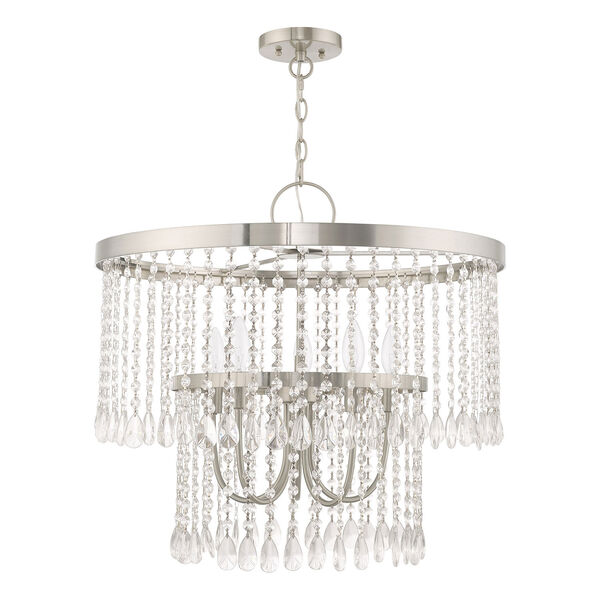 Elizabeth Brushed Nickel 24-Inch Five-Light Pendant Chandelier with Clear Crystals, image 2