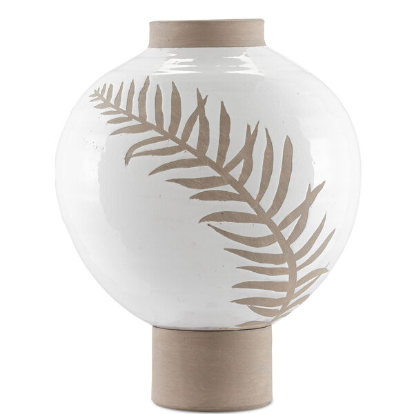 White and Tan Large Fern Vase, image 2