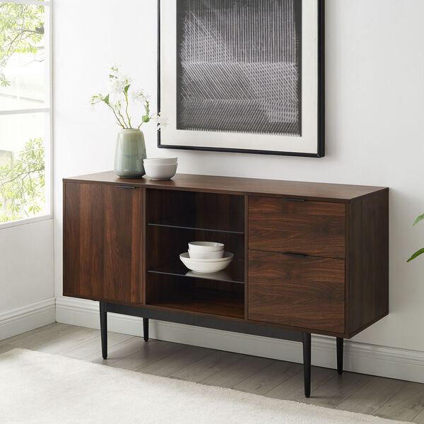 Astor Dark Walnut and Black Sideboard with Two Drawer, image 1