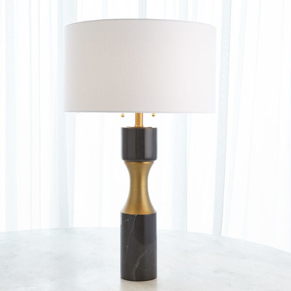 Black and Brass Marble Cinch Lamp, image 1