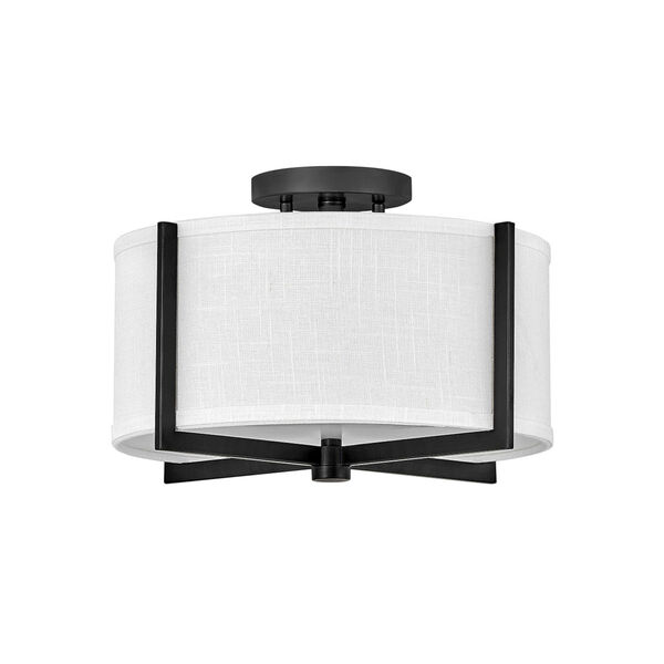 Axis Black Two-Light LED Semi-Flush Mount with Off White Linen Shade, image 2