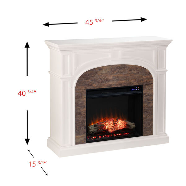 Tanaya White Electric Fireplace with Faux Stone, image 6