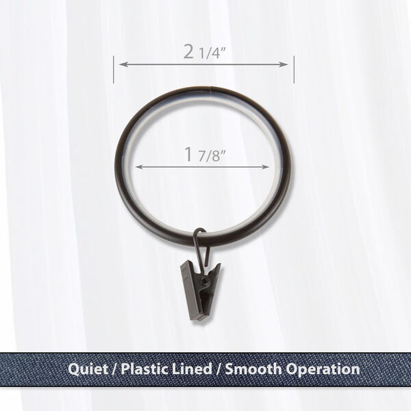 Black Noise-Canceling Curtain Rings with Clip, Set of 10, image 3