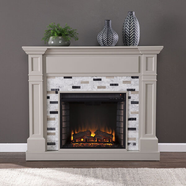 Birkover Gray Electric Fireplace with Marble Surround, image 1