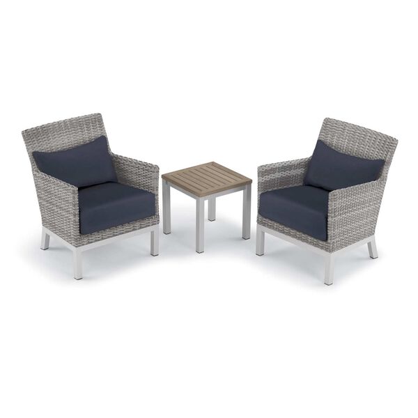 Argento and Travira Midnight Blue Three-Piece Outdoor Club Chair with Lumbar Pillows and End Table Set, image 1