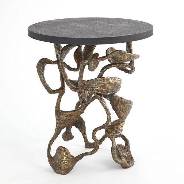 Bronze and Black Round Drift Table with Marble Top, image 1