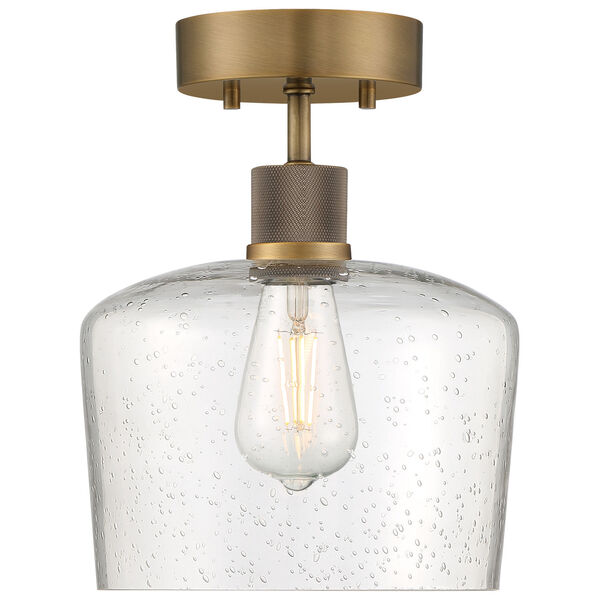 Port Nine Brass-Antique and Satin One-Light LED Semi-Flush with Clear Glass, image 2