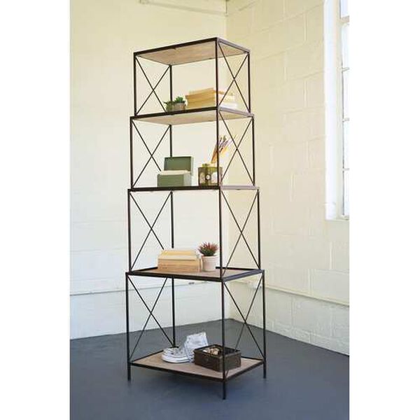 Gray Stackable Four Tiered Metal and Wood Shelving Unit, image 1