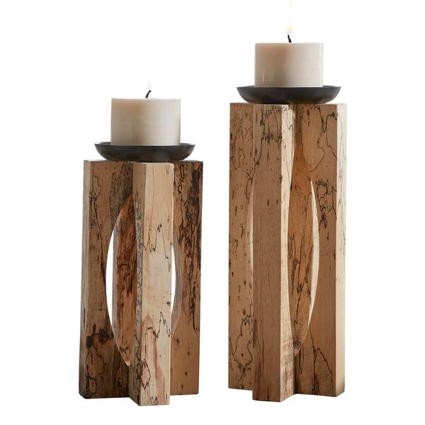 Ilva Brown Wood Candleholders, Set of Two, image 1