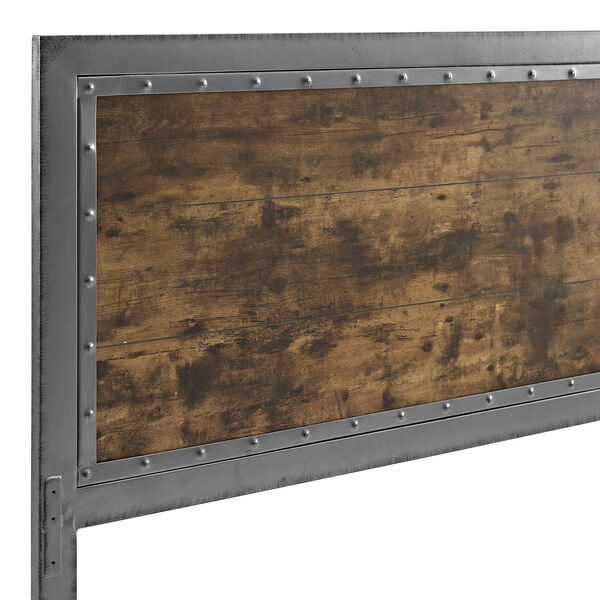 Queen Size Industrial Wood and Metal Panel Headboard - Brown, image 4