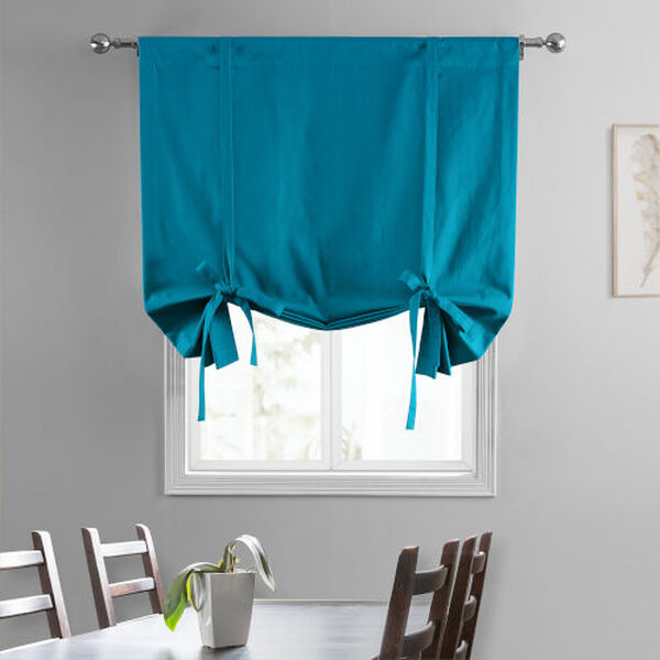 Capri Teal Solid Cotton Tie-Up Window Shade Single Panel, image 2