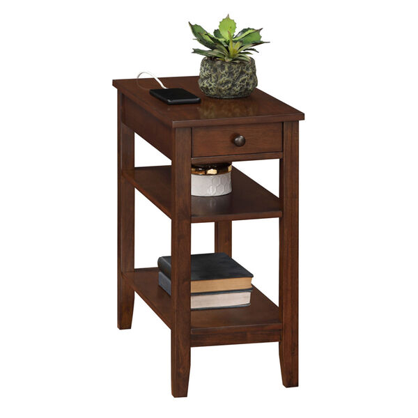 Brown American Heritage One Drawer Chairside End Table with Charging Station and Shelves, image 3
