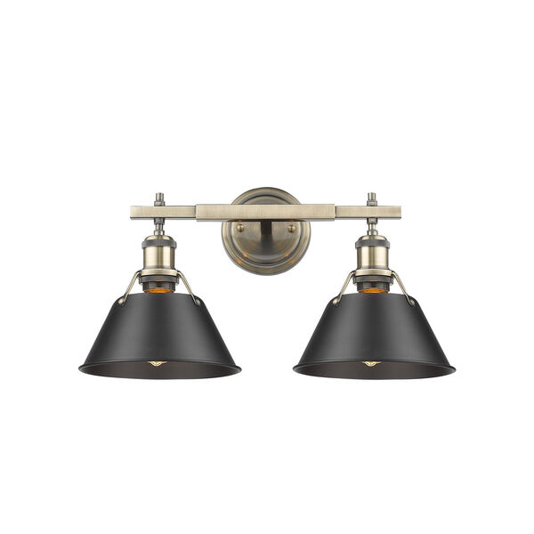Orwell Aged Brass Two-Light Bath Vanity with Black Shades, image 2