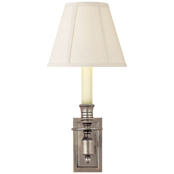 French Single Library Sconce in Antique Nickel with Linen Shade by Studio VC, image 1