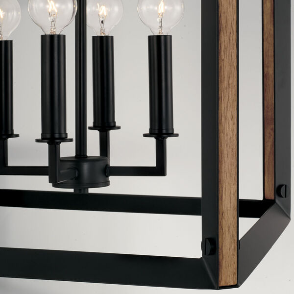 Rowe Matte Black and Brown Wood Four-Light Chandelier, image 4