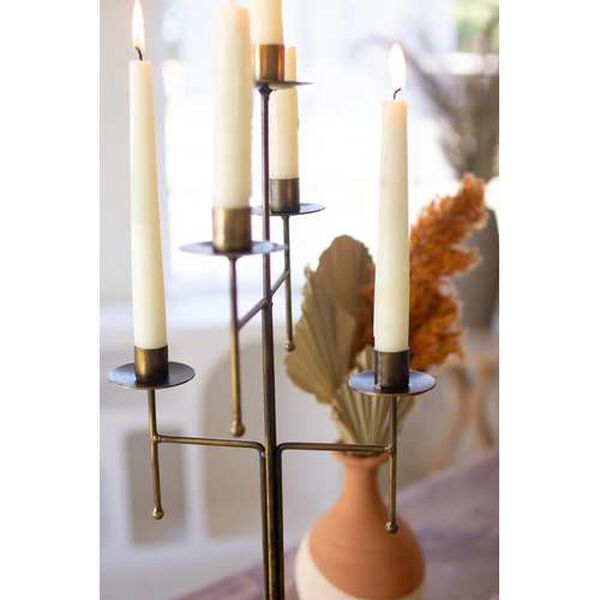 Gold Antique Brass Tabletop Candelabra W 5 Taper Candle Holders, image 3