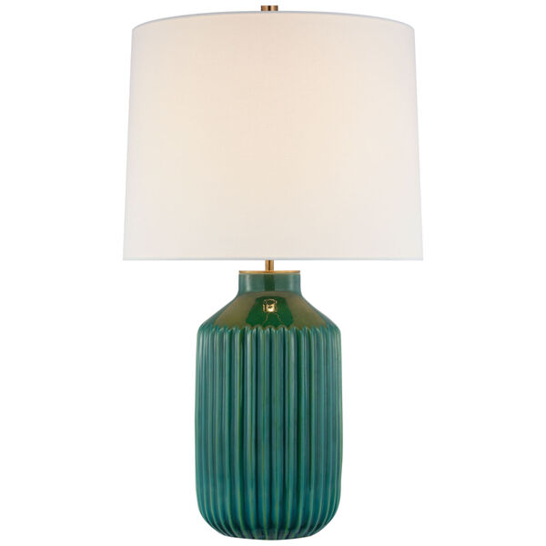 Braylen Medium Ribbed Table Lamp in Emerald Green Crackle with Linen Shade by kate spade new york, image 1