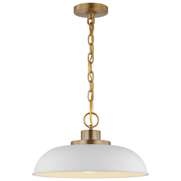 Colony Matte White and Burnished Brass 15-Inch One-Light Pendant, image 2