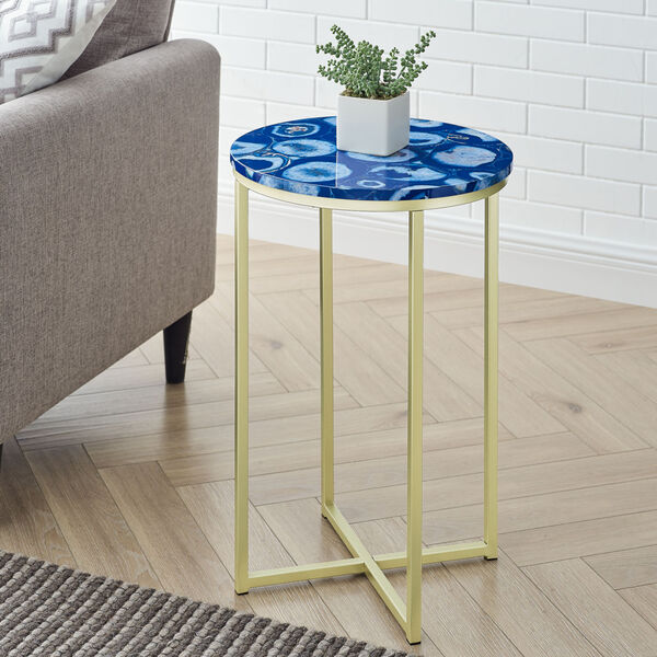 Melissa Blue and Gold Round Glam Side Table, image 2