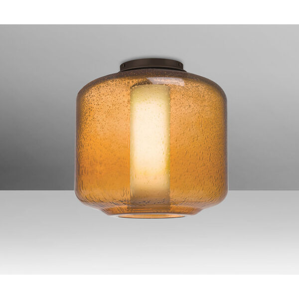 Niles Bronze One-Light Flush Mount With Amber Bubble and Opal Glass, image 1