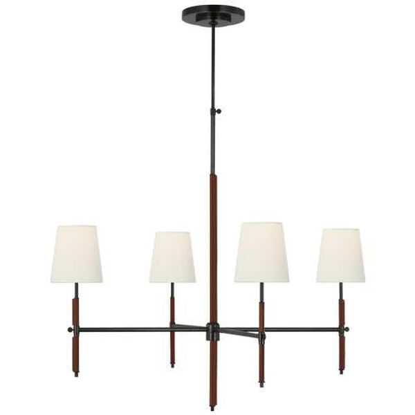Bryant Bronze and Black Four-Light Large Wrapped Chandelier with Linen Shades by Thomas O'Brien, image 1