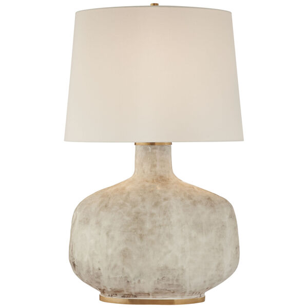 Beton Large Table Lamp in Antiqued White Ceramic with Linen Shade by Kelly Wearstler, image 1