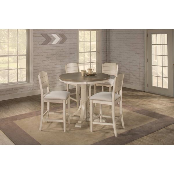 Clarion Distressed Gray Wood Five-Piece Round Counter Height Dining Set with Open Back Stools, image 2
