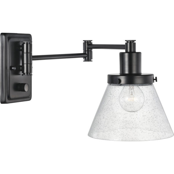 Hinton Black One-Light ADA Wall Sconce with Clear Seeded Glass, image 1