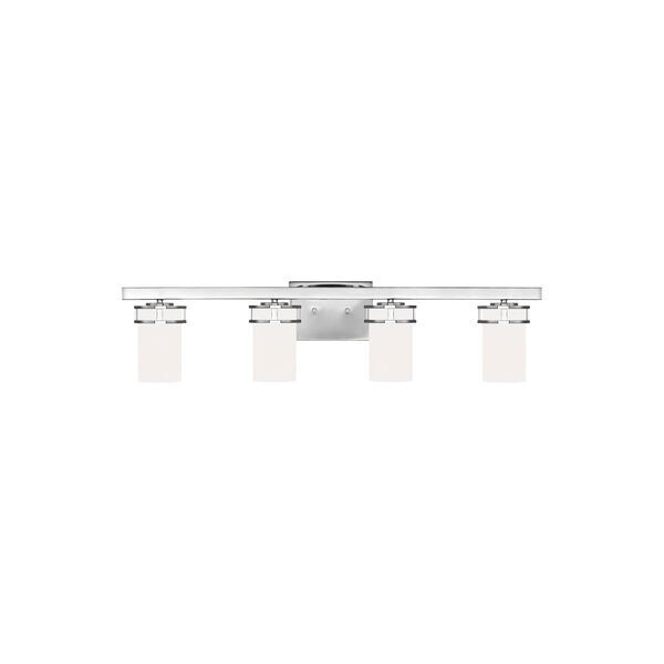 Robie Chrome Four-Light Bath Vanity with Etched White Inside Shade, image 1
