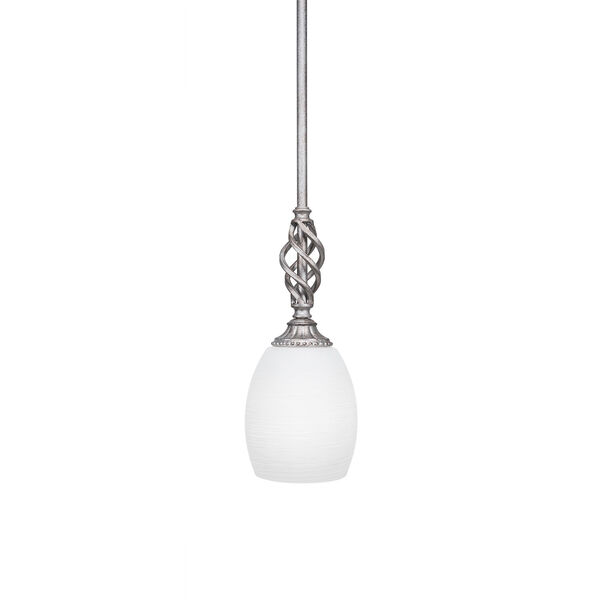 Elegante Aged Silver One-Light Mini Pendant with White Linen Glass, image 1